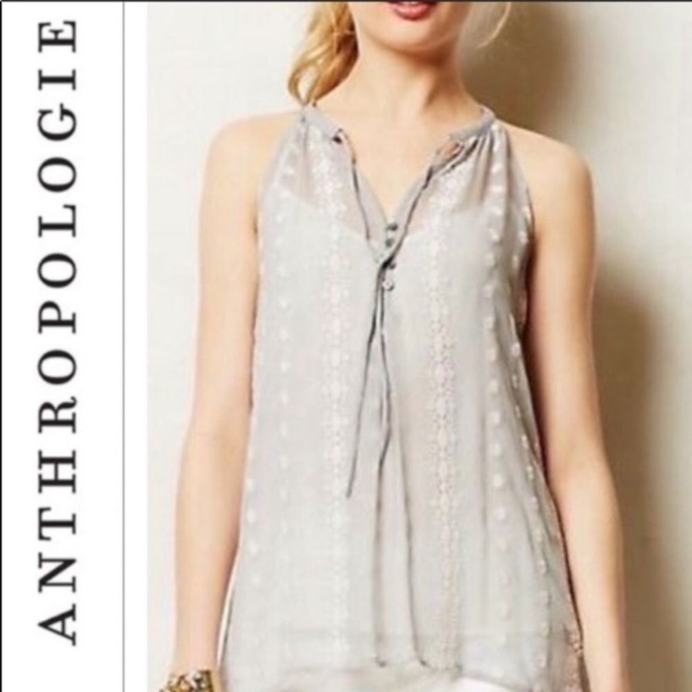 Anthropologie ZOA Embroidered Silk Tank